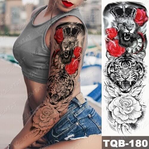 Large Arm Sleeve Tattoo Lion Gun Rose Crown Waterproof Temporary Tatto Sticker Mask King Body Art Full Fake Tatoo Women Men