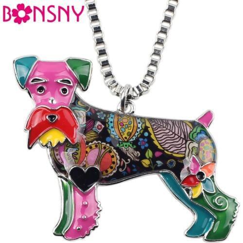 Bonsny Statement Maxi Alloy Enamel Schnauzer Dog Terrier Choker Necklace Chain Pendant Collar Fashion New Enamel Jewelry Women