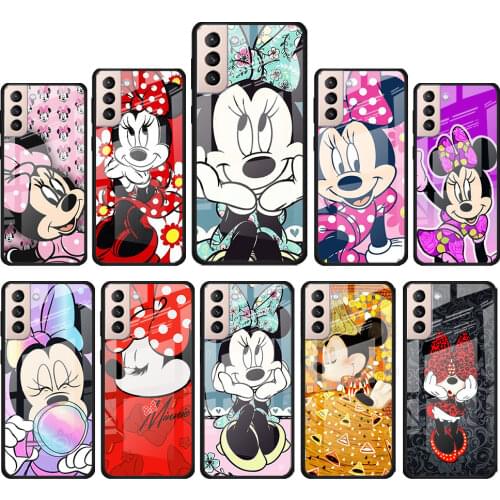 Disney Minnie Mouse Cute for Samsung Galaxy S21 Ultra Plus A72 A52 4G 5G M51 M31 M21 Luxury Tempered Glass Phone Case Cover