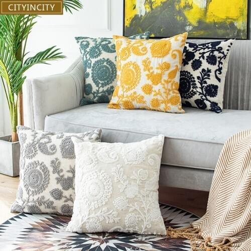 CITYINCITY embroidered Cushion Cover linen look Pillow Case decorative Pillow cover For sofa bed car seat 45x45