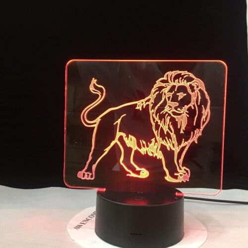 Male Lion Image Colorful LED 3D Vision Night Light Touchment Control Color 3D Night Lamp Desk Light Dropshipping Home Decor