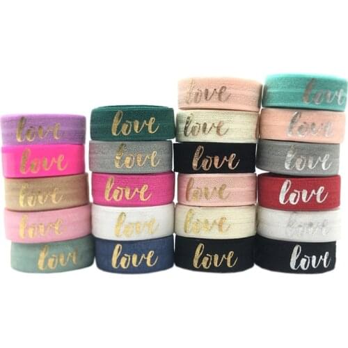 5Yard 15MM LOVE Metallic Foil Print Elastic Band Spandex Ribbon Sewing Trim Hand Bracelet Garment Accessories