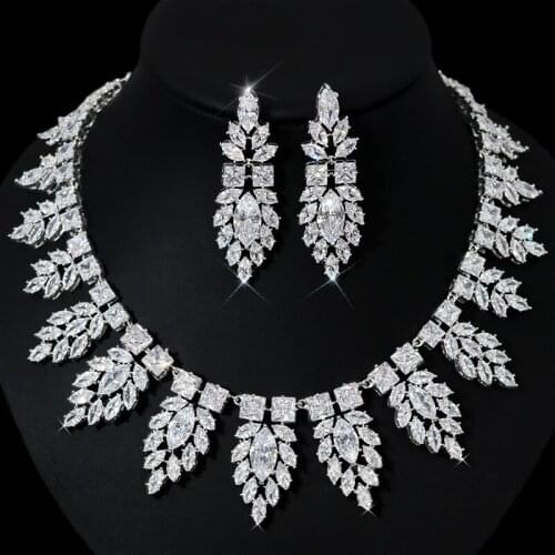 EYER AAA CZ Luxury Women Wedding Jewelry Sets Cubic Zirconia Necklace Earrings Sets For Bride Engagement Banquet Jewelry