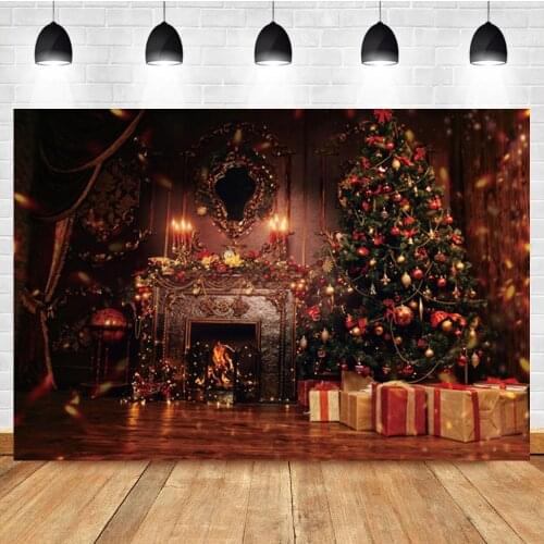 Laeacco Christmas Backdrop Fireplace Tree Winter Interior Baby Birthday Photography Background For Photo Studio Photophone