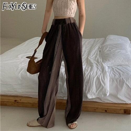 FORYUNSHES Vintage Casual High Waist Wide Leg Straight Pants Women Summer Loose Contrast Color Trousers Vetement Femme 2021 New