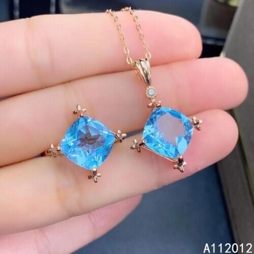KJJEAXCMY Fine Jewelry 925 sterling silver inlaid natural blue topaz new girl elegant necklace pendant ring set support test