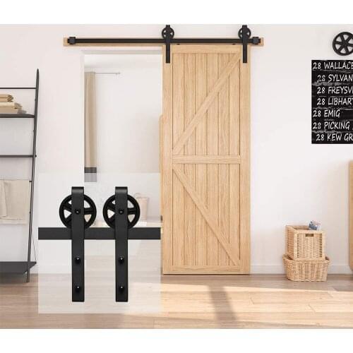 JACHOR 4-16FT Sliding Barn Door Hardware System With Big Spoke Wheels Sliding Track Set Big Hanger Roller for Single Door