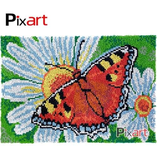 Latch Hook Rug Butterfly Daisy Crocheting Tapestry Kits DIY Carpet Rug Chunky Yarn Needlework Knitted Floor Mat Hobby & Crafts