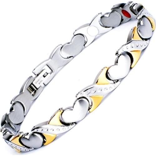 Magnetic Therapy Link Jewelry Germanium Magnet Heart Cross Gold 4 Color Stainless Steel Pure Titanium Bracelet for Women