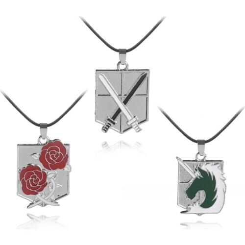 Hot Anime Necklace Attack on Titan Metal Pendant Necklace Wings of Liberty Stationary Guard LOGO Key Necklace Rope Chain Jewelry