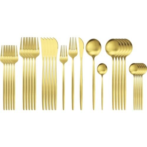 30Pcs Gold Cutlery Set Stainless Steel Dinnerware Set Knives Dessert Forks Spoons Tableware Set Kitchen Flatware Silverware Set