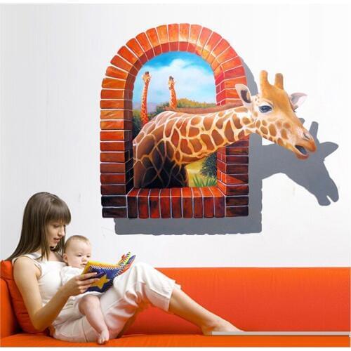 NEW Wall paintings 3D three-dimensional wall stickers giraffe Wall Sticker for home hotel room bathroom wall Decoration 1591605