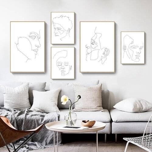 Line Drawings Painting Abstract Male Face Canvas illustration Wall Art Pictures Modern Minimalist Home Decoration