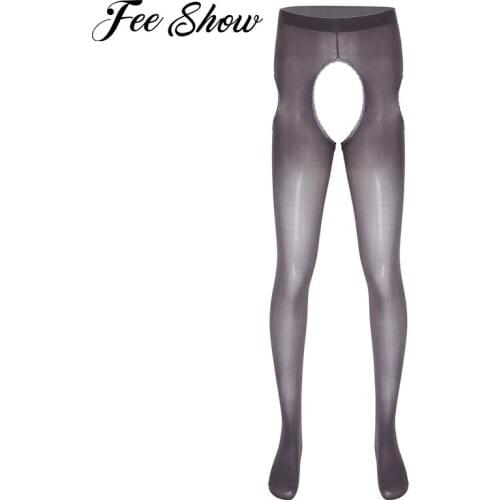 Men Sexy Lingerie Crotchless Pantyhose Hollow Out Stretchy Tights Leggings Transparent Lace Trimming Stockings Hosiery Underwear