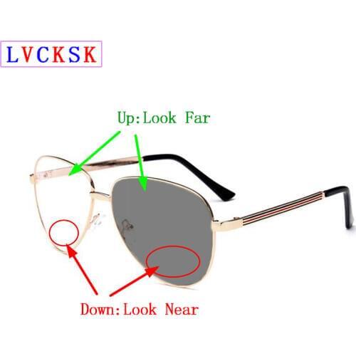Photochromic Bifocals Presbyopia Pilot Sunglasses Women Men Look Near Far Reading Glasses Magnifier Striped Temple Spectacles N5