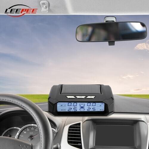 LEEPEE Car Tire Pressure Monitor System Auto Accessories TPMS Tyre Temperature Warning Fuel Save Digital LCD Solar USB Charge