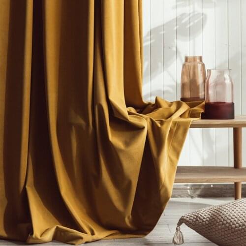 Modern Minimalist Luxury Velvet Curtain Gold Window Curtain Solid Color Semi Shade Curtains for Bedroom and Living Room
