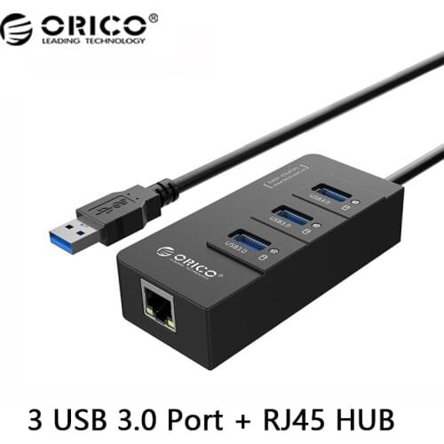 ORICO HR01-U3 3 Ports Super Speed USB3.0 HUB Splitter with External RJ45 Gigabit Ethernet Network Card 5Gbps Black For Laptop