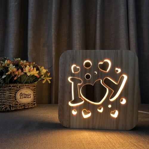 Creative LED Wood Night Light Desk Lamp LED Warm White Night Light for Bedroom Home Decoration Light Valentines Day gift