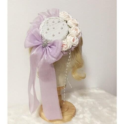 Cute Lolita Flower Fascinator Hairpins Pearl Rivet Lace Mini Hat Headwear Women Cocktail Tea Party Fancy Show Hair Accessories