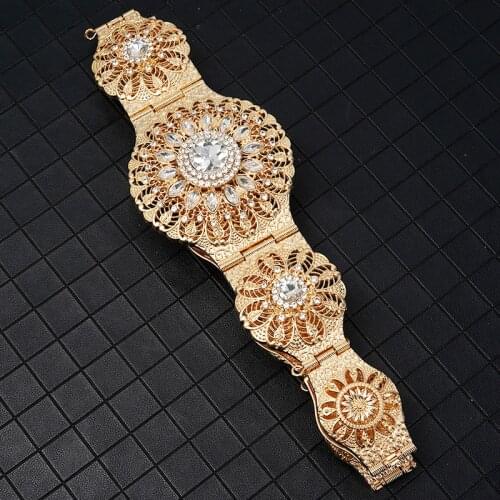 Vintage Gold Algeria Belt Ladies Moroccan Style Holiday Wedding Caftan Jewelry Full Rhinestone Waist Chain