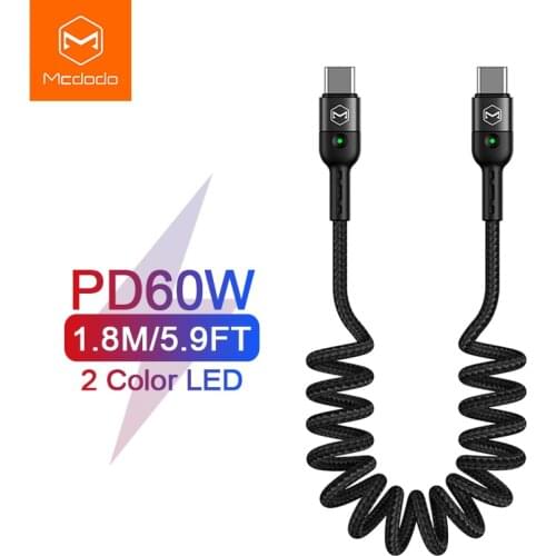 Mcdodo Retractable Car Spring USB C to USB Type C Cable for Xiaomi Redmi QC4.0 PD 60W Fast Charging for MacBook Pro Charge Cable