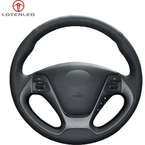 LQTENLEO Black Genuine Leather Car Steering Wheel Cover for Kia K3 2013 Kia K2 2015 Kia Ceed Cee'd 2013 2014 Kia Cerato