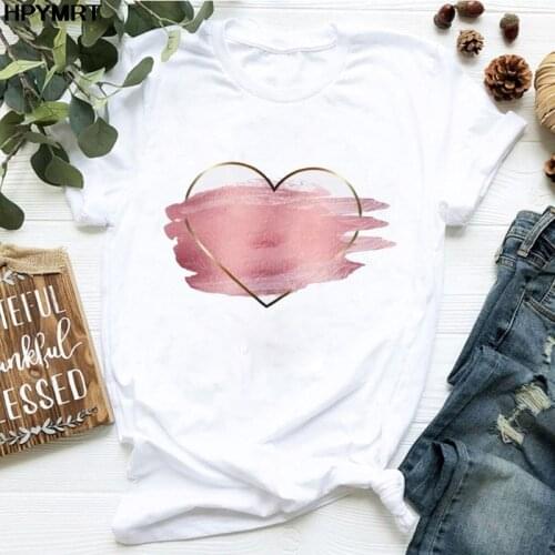 Aesthetics Heart flower print ladies T-shirt casual O-neck white tshirt short sleeve T shirt female love graphic fashion clothes