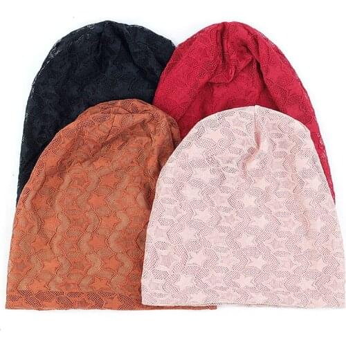 Women Mesh Double-layer Benies Star Shape Hats Casual Soft Skull Cap Elastic Skullies Autumn Winter Warm breathable hat