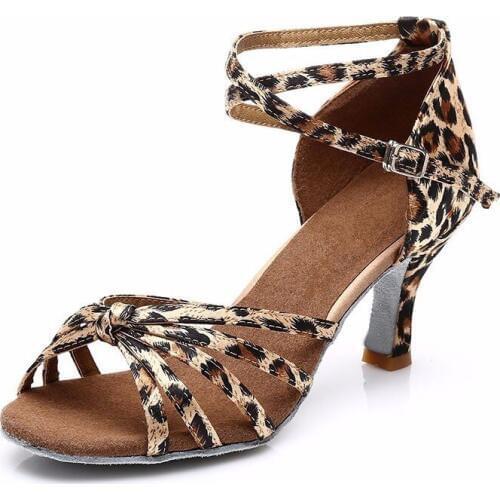 New Arrival Wholesale Gold Silver Black Leopard Woman Latin Dance Shoes Party Salsa Ballroom Tango Shoes Female High Heel Shoes