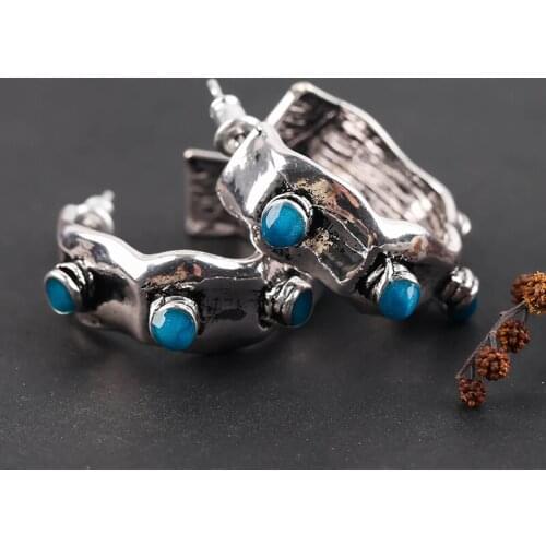 Vintage Retro Do Old Rose Gold Blue Cystal Stud Earrings For Women Fancy Dance Party Ear Stud Scrap Metal Jewelry