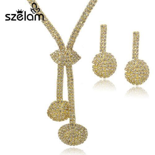 Szelam Colliers Women Choker Necklaces Earrings Sets Rhinestone Wedding Dress Gold Color Jewelry Sets Bijoux Set150074