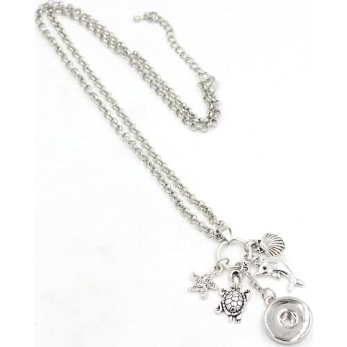 1PC New Arrival DIY Interchangeable 18mm Snap Pendant Necklace Ocean Animals Turtle Dolphin Charms Neckalce Snap Jewelry