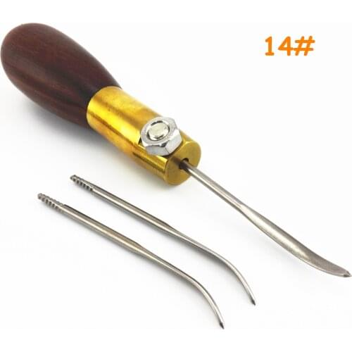 3pcs 14# Leather Craft Shoemaker Cobbler Flat Arc Sole Pierce Hole Awl Needle Tool Set - Knife Cutter Punch Chisel Edger Groover