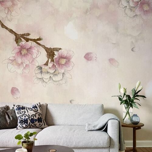 3D Wall Paper Peach blossom Pattern Paper 8d Hand-painted Flower Wallpaper wall sticker For living room Wall covering Decor