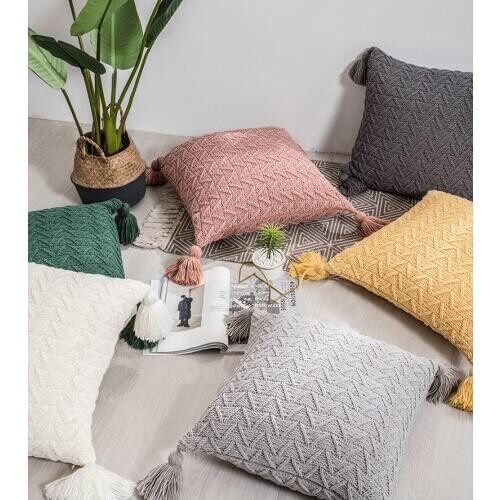 45x45cm solid color chenille knitted cushion cover warm wool thread twist pillow case lumbar pillow cover for backrest