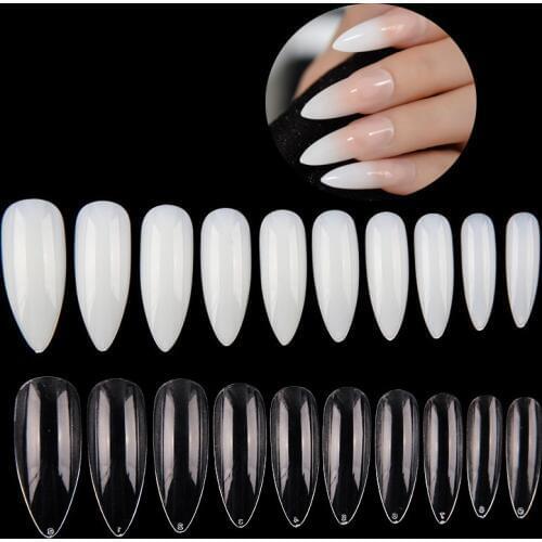 500 Pcs +100Pcs Long stiletto Oval False Nail Tips Manicure Almond New Style Full Cover Fake Nails Transparent/Nature Tips Tool