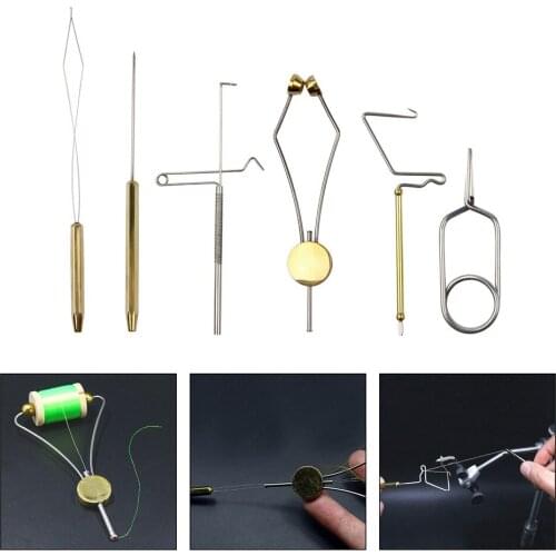6pc/Set Fly Tying Tool Bobbin Threader Bobbin Holder Rotary Whip For Fly Fishing Tools