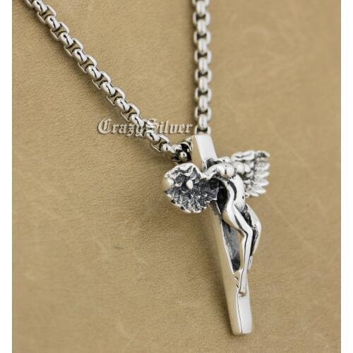 925 Sterling Silver Naked Angel Cross Charm Pendant 9S013
