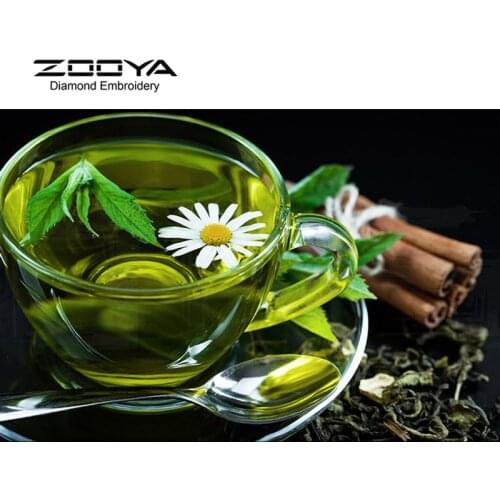 5D DIY Diamond Painting Flower &Green Tea Crystal Diamond Painting Cross Stitch Green Tea Needlework Home Decorative BJ1085