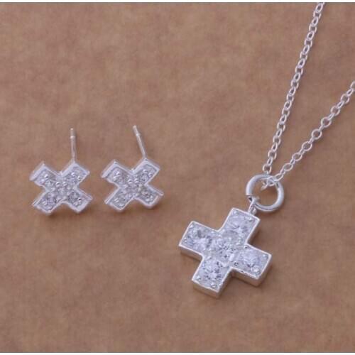 AS096 Lucky Silver Color 925 Jewelry Sets For Women Earring 236 + Necklace 236 /bgmajxta Aemaivta