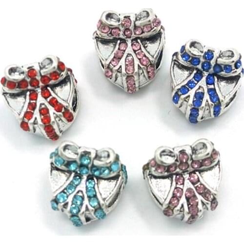 Free Shipping 20pcs 12mm mix heart shape gift box alloy rhinestone beads fit European charms bracelet DIY