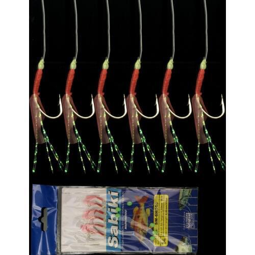 Bimoo 6pcs/set Simulated Fish Skin String Hooks Sabiki Rig for Sea Luminous Soft Shrimp Fishing Hook Lure Bait Tackle Accessory