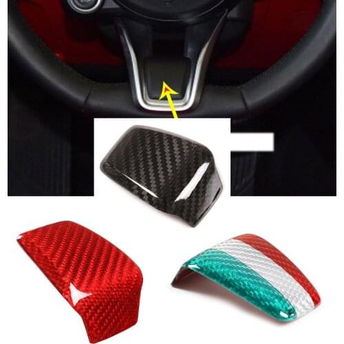 Real Carbon Fiber Steering Wheel Cover Decorative Trim Fit for Alfa Romeo Giulia Stelvio 2020 2021 Car Accessories