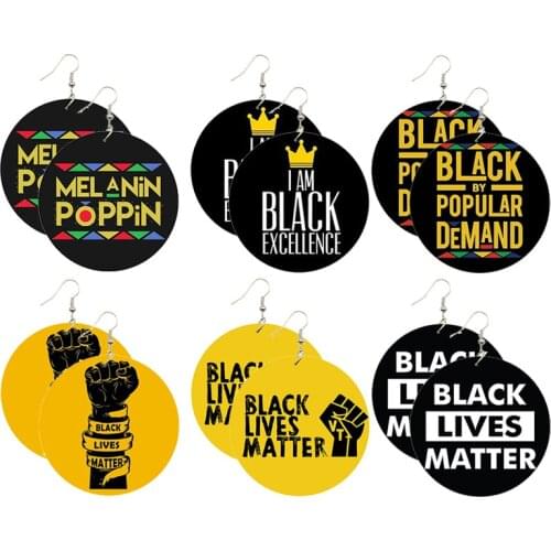 Black Lives Matter Street black girls women African art natural hair afro arts Printed Dope Loops Natural Wooden Drop Earrings