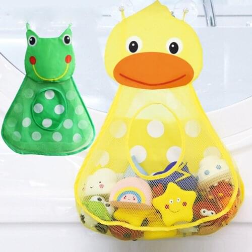 Kids Toys Storage Bag Cartoon Duck Frog Bathroom Suction Cup Hanging Bag Net Bathroom Organizer for Baby Children