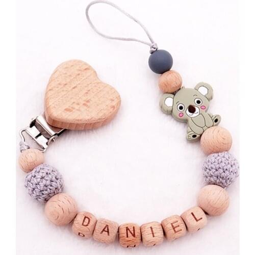 Baby Personalized Pacifier Clips Koala Silicone Dummy Chain Leashes Infant Nipple Holder Customizable Teat Cord with Name Cute