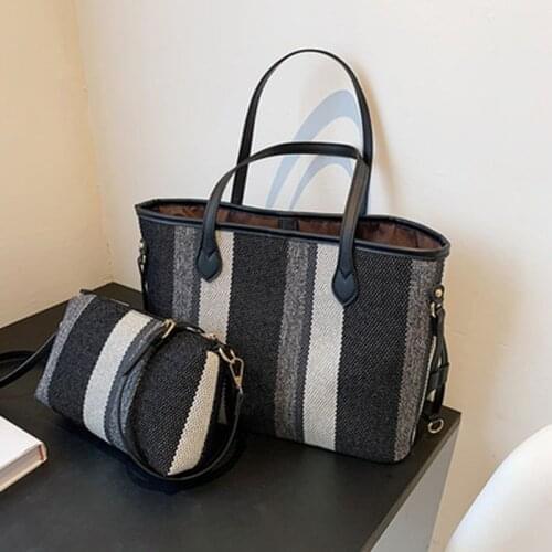 Canvas Two-piece suit mother bag 2021 new high-capacity one-shoulder underarm bag Shopping trip canvas striped tote bag