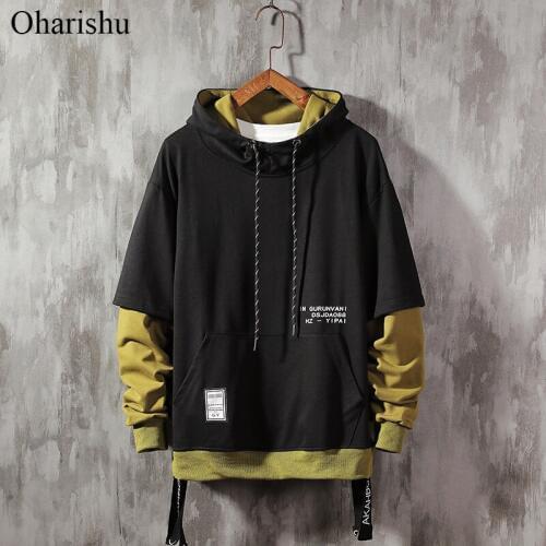 Oharishu Hoodie Sweatshirt Mens Hip Hop Pullover Hoodies Streetwear Casual Fashion Clothes Color Block Hoodie 2019 Cotton M-5XL