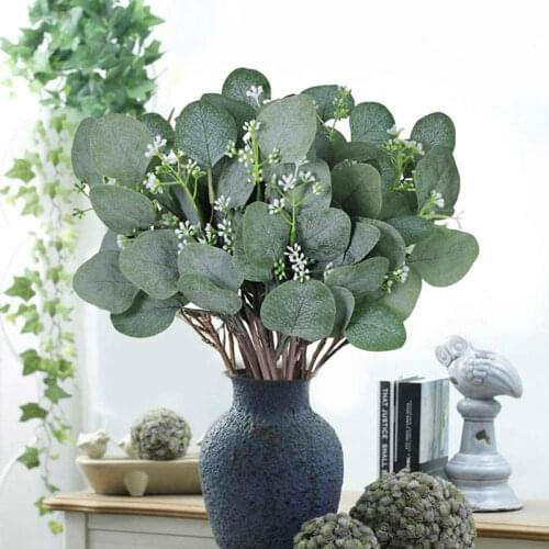 Artificial Leaves Branch Retro Green Silk Eucalyptus Leaf DIY Bridal Bouquet Fake Plants Flowers For Home Party Wedding Decor